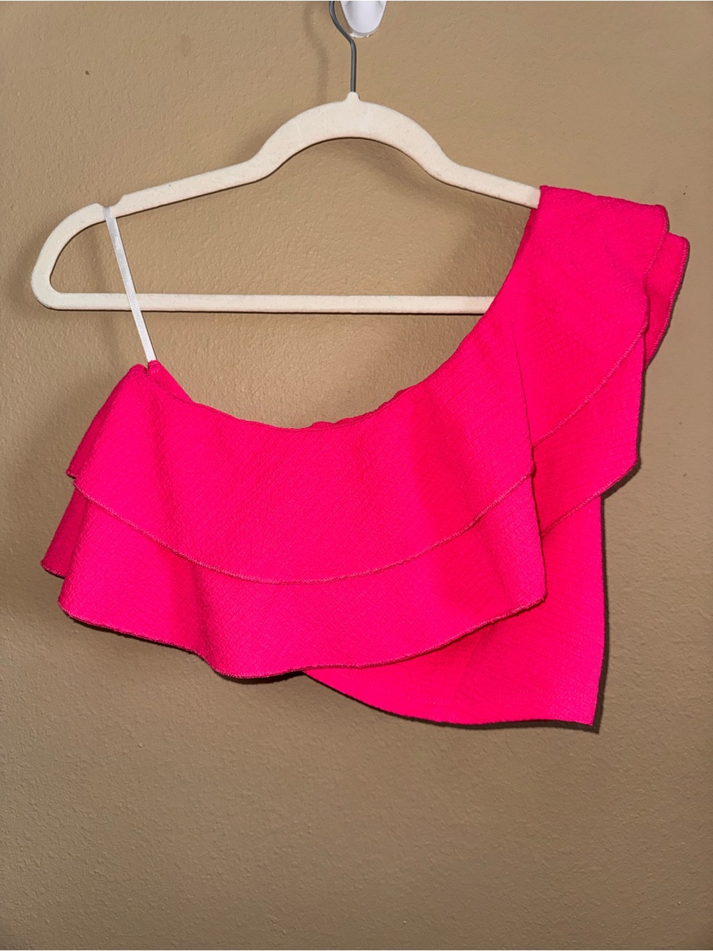 Neon Pink One Shoulder Ruffle Crop Top Medium Hot Pink Statement Top